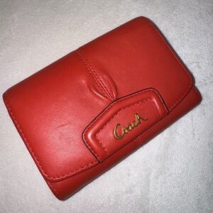 Vintage Y2K Coach Ashley Red Orange Leather Compact Clutch Trifold Womens Wallet